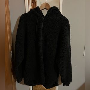 NWT! PINK Victoria’s Secret, black sherpa half zip coat/jacket. Size M